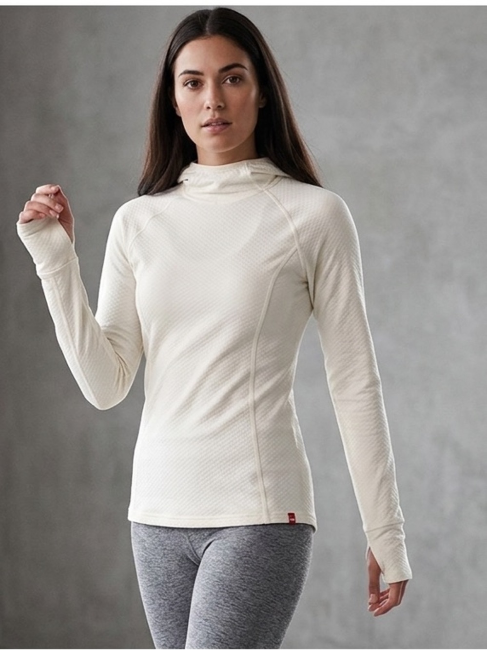 The North Face Hooded Pullover Top Pointelle Fitted Thumb Holes Layer Ivory XS